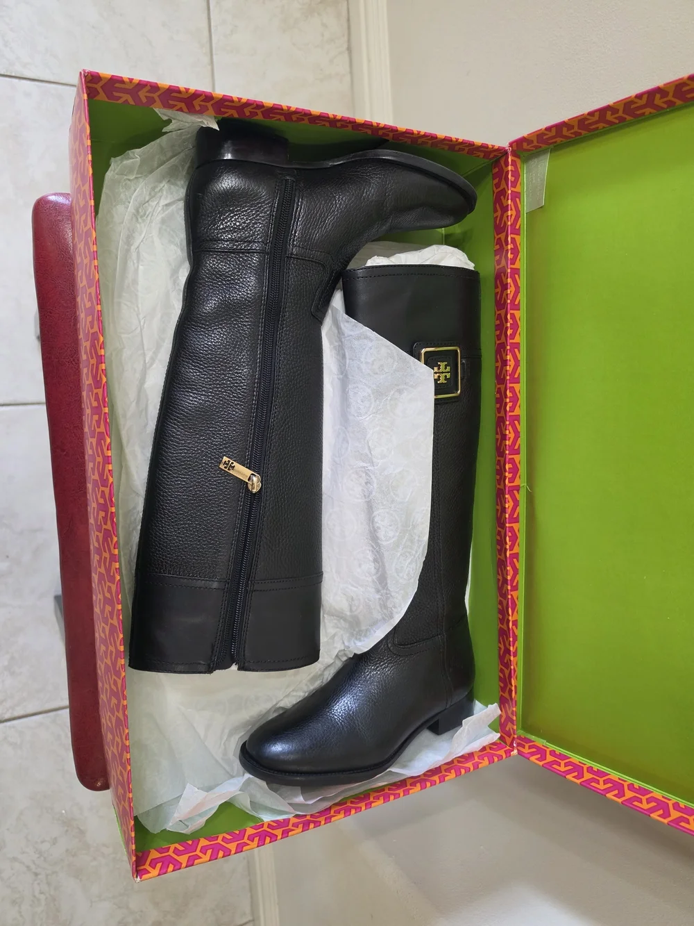 Tory Burch Black Tall Leather Riding Boots